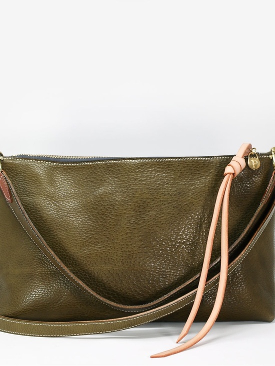 Pennyroyal Design Handbags - Olive Green Pebbled Leather Shoulder Bag with Tortoiseshell Chain Accent